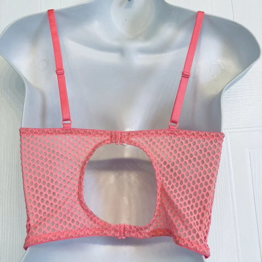 Victoria Secret Very Sexy Corset Size 34C Pink Fishnet Zip Front Bustier Top NEW